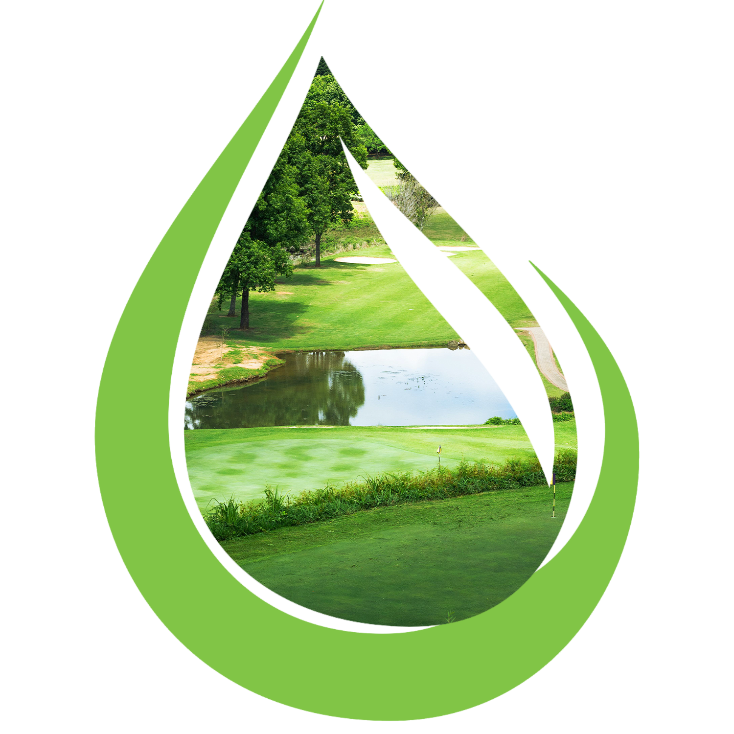 Water drop framing a clean golf course pond